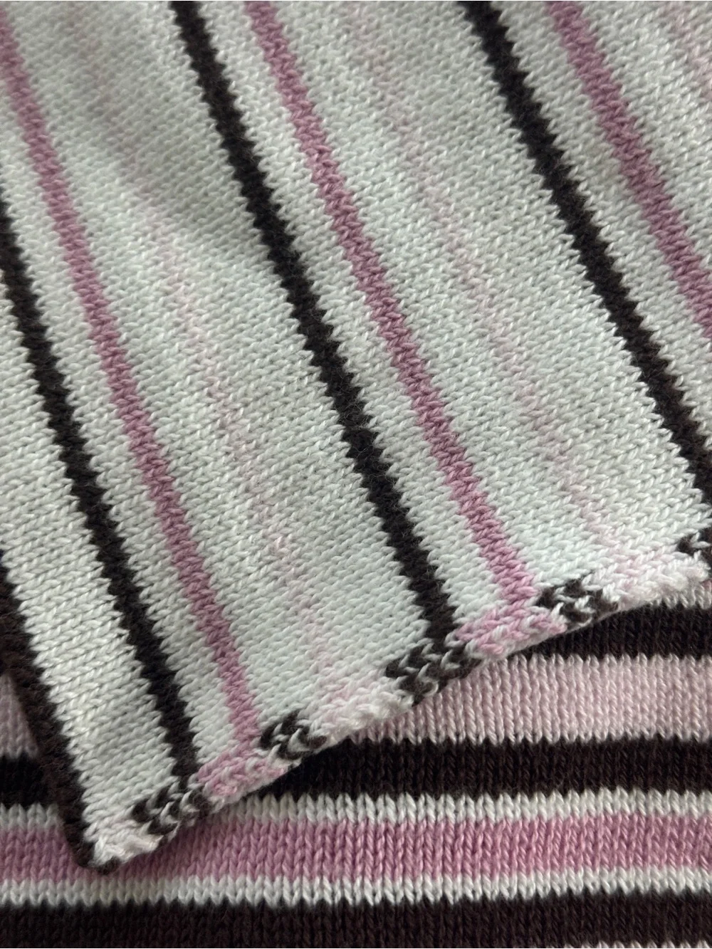 Baby Striped Pink, White and Chocolate Brown knit blanket